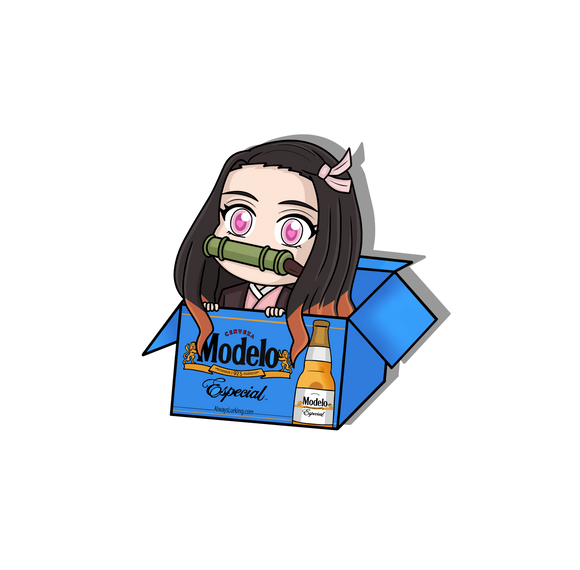 Nezuko from the anime Demon Slayer in a Modelo box created by Always Lurking